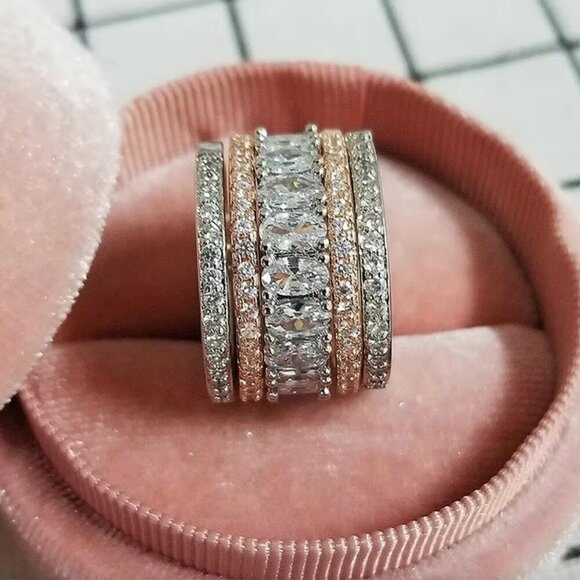 18k White Gold Diamond Ring Band Two Tone Ring Silver & Rose Gold - Picture 1 of 7